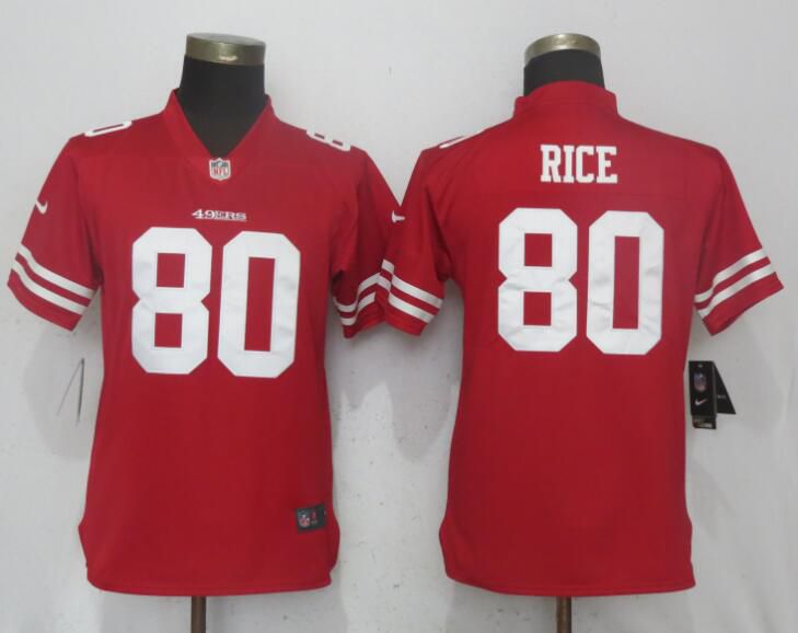 Women San Francisco 49ers #80 Rice Red Vapor Untouchable Player Nike NFL Jerseys